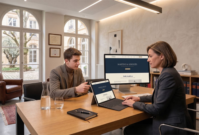 Refonte moderne et design site avocat Martins et Associés associant sobriété chromatique et typographie serif